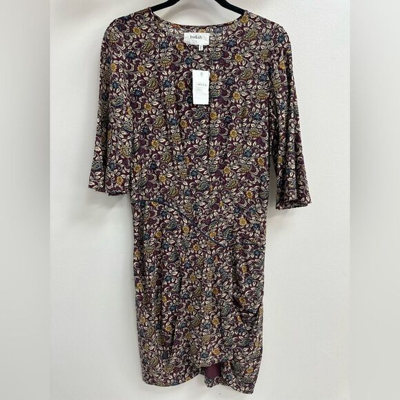 Ba&sh Valia Mini Dress Sz 6 Floral Boho Ochre Bordeaux - Picture 1 of 7